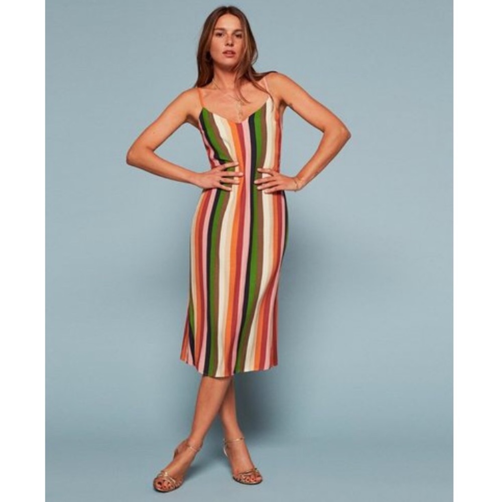 Reformation rainbow striped slip dress size 2